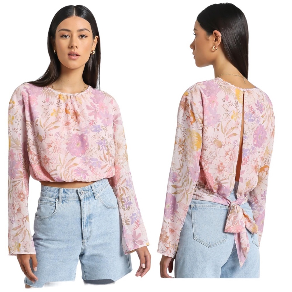 Showpo Grecia Floral Open back tie back top blouse sz4 /S US